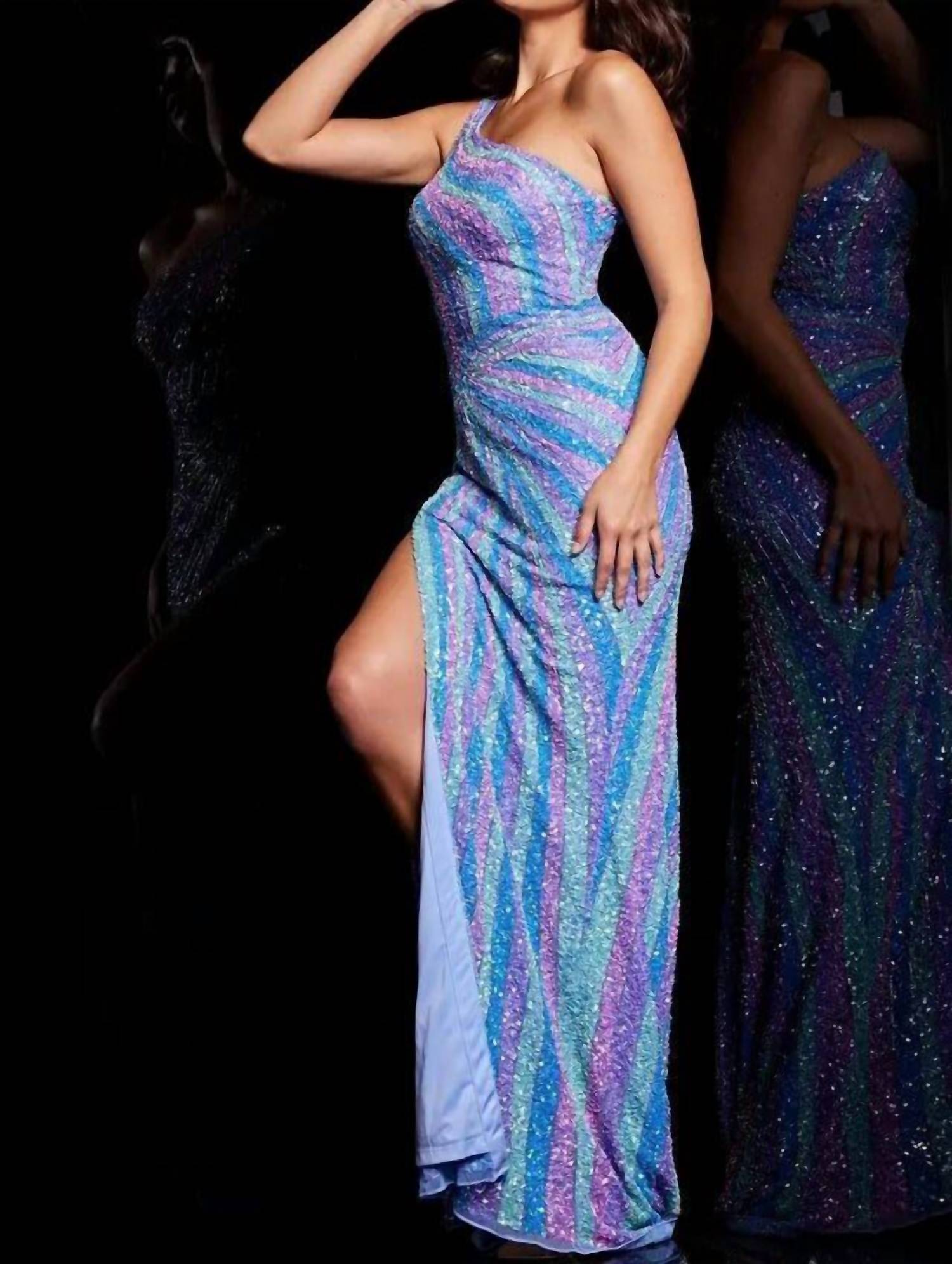 Jovani - One-sleeve Sequin Gown