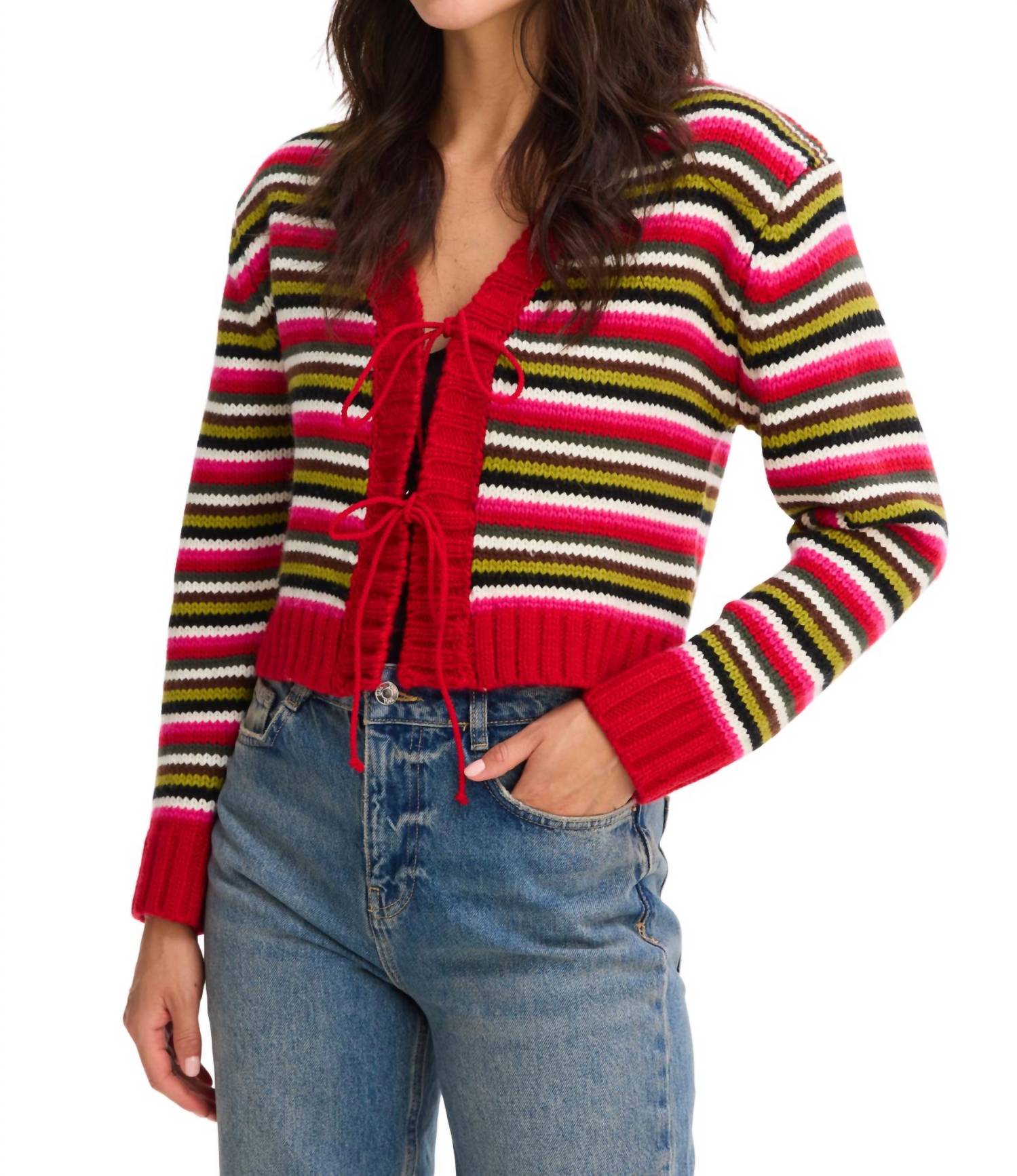 ALLISON NEW YORK Hailey Tie Cardigan in red multi - women's cardigan - view 4