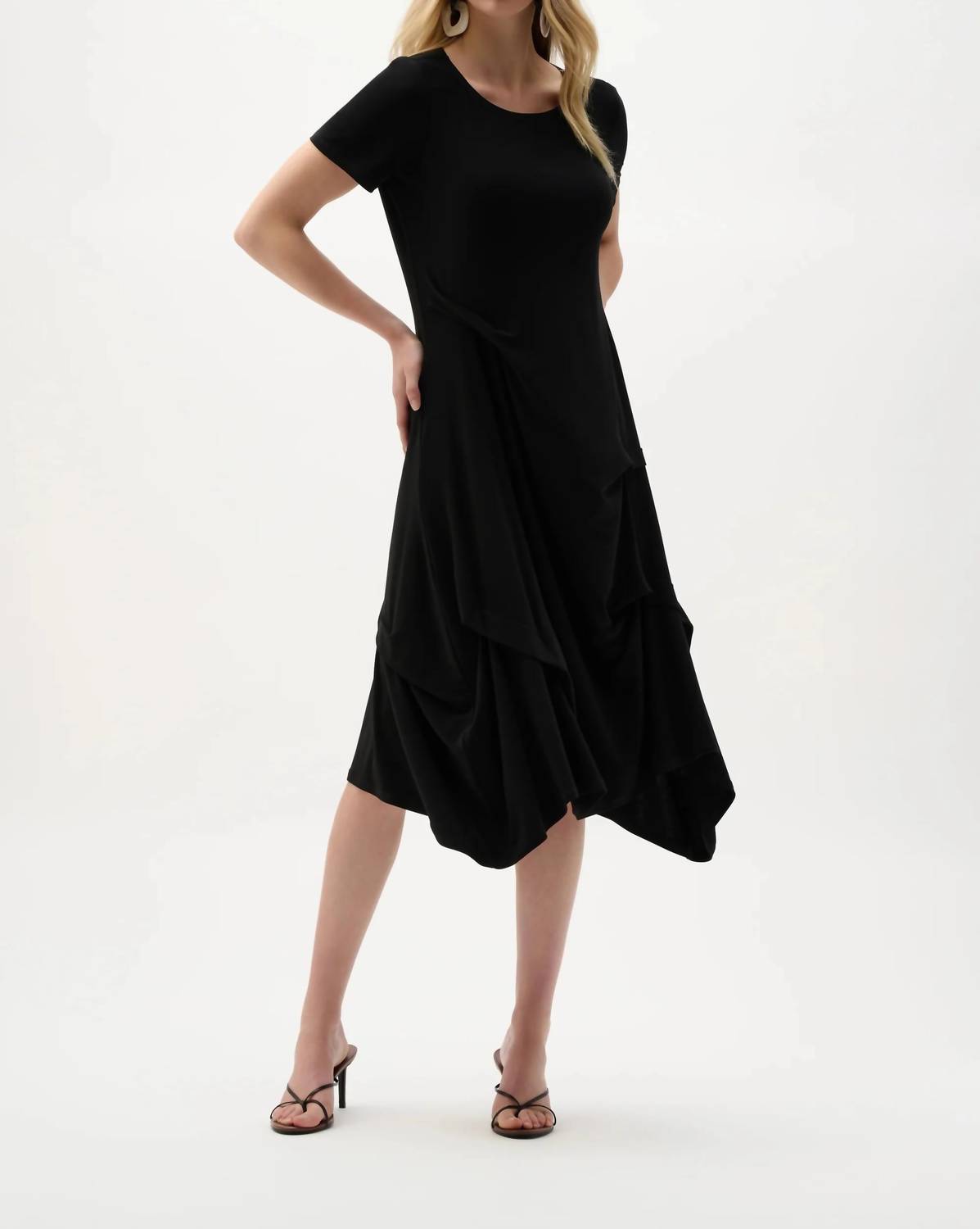 Joseph Ribkoff - Ruched Short Sleeves Midi A-line Dress
