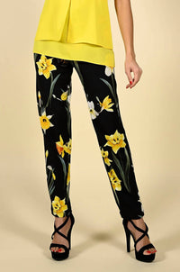 Frank Lyman Floral Slim Pants in black and yellow - women's pants
