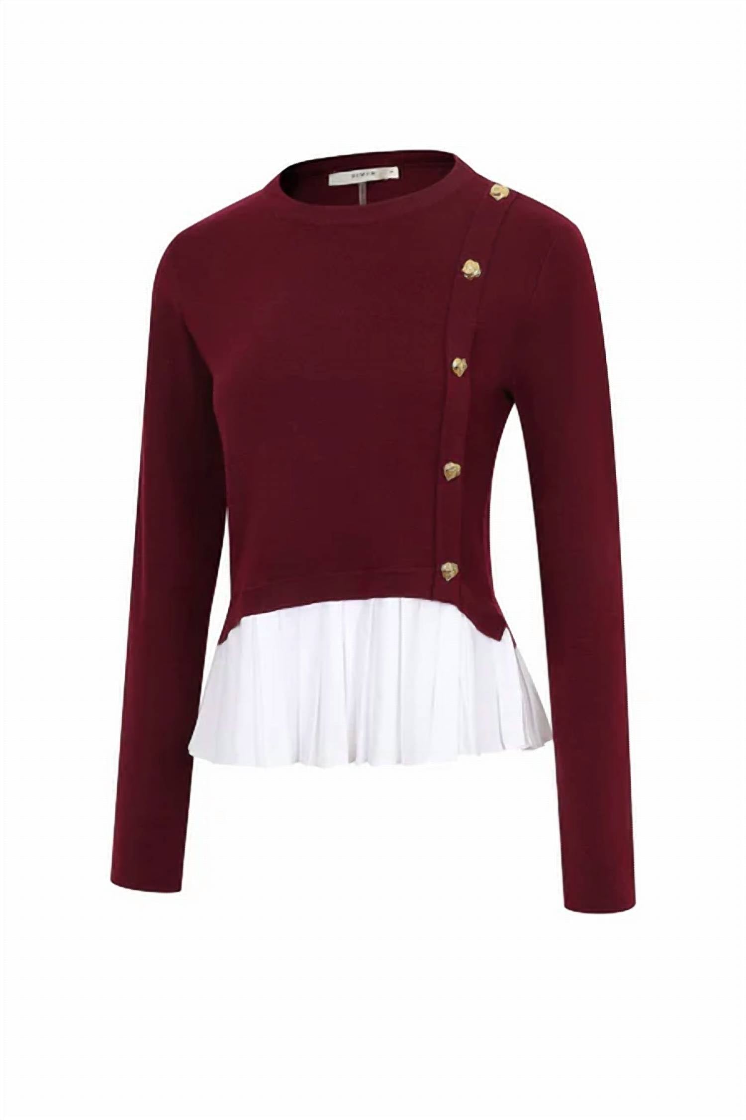 Rivr Women's Bellara Mixed Media Long Sleeve Top in burgundy red - women's long sleeve top - view 5