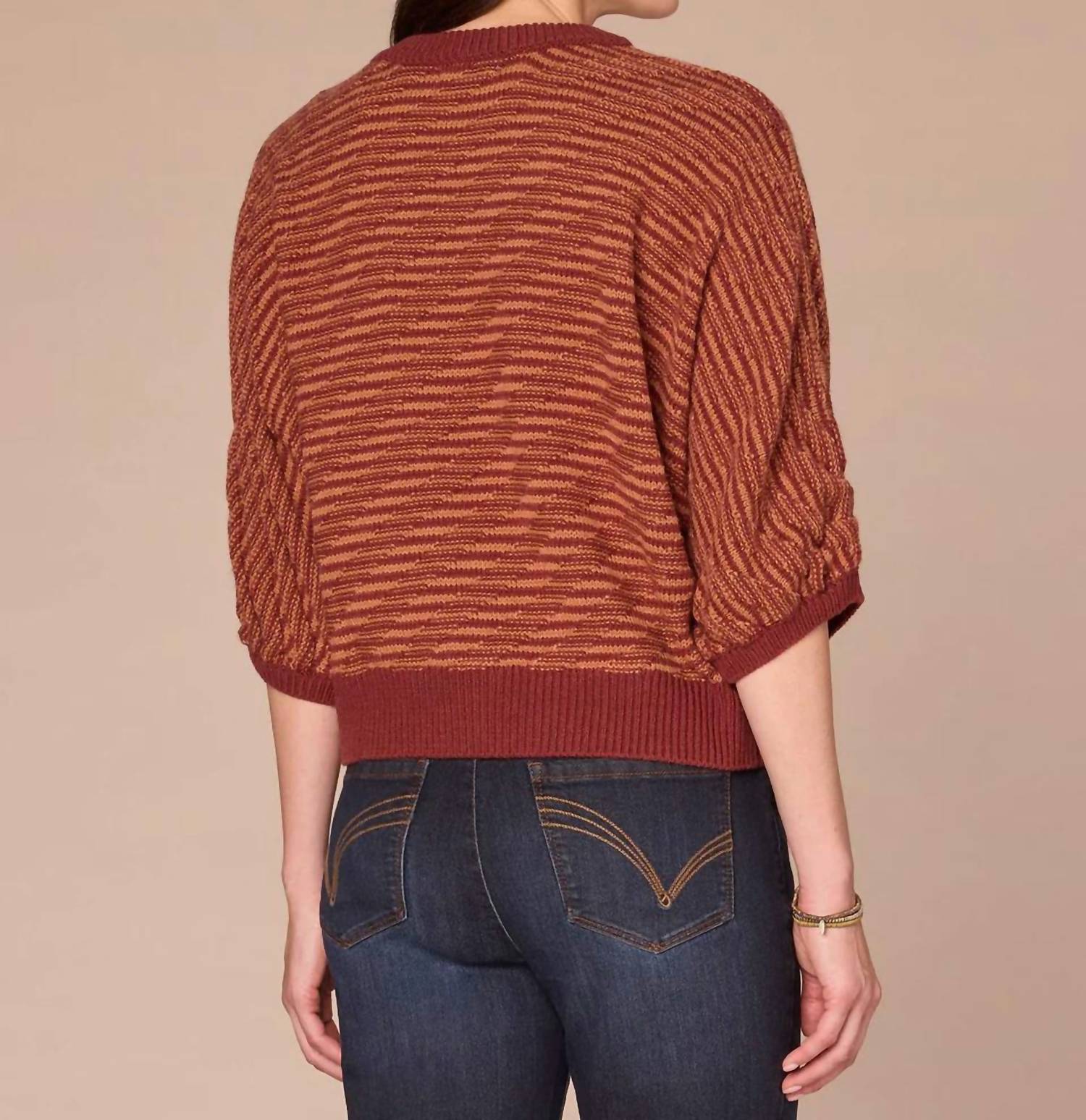 Democracy - 3/4 Dolman Sleeve Banded Hem Bias Stitch Sweater