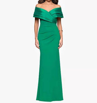 Betsy & Adam - Off The Shoulder Colorblocked Gown