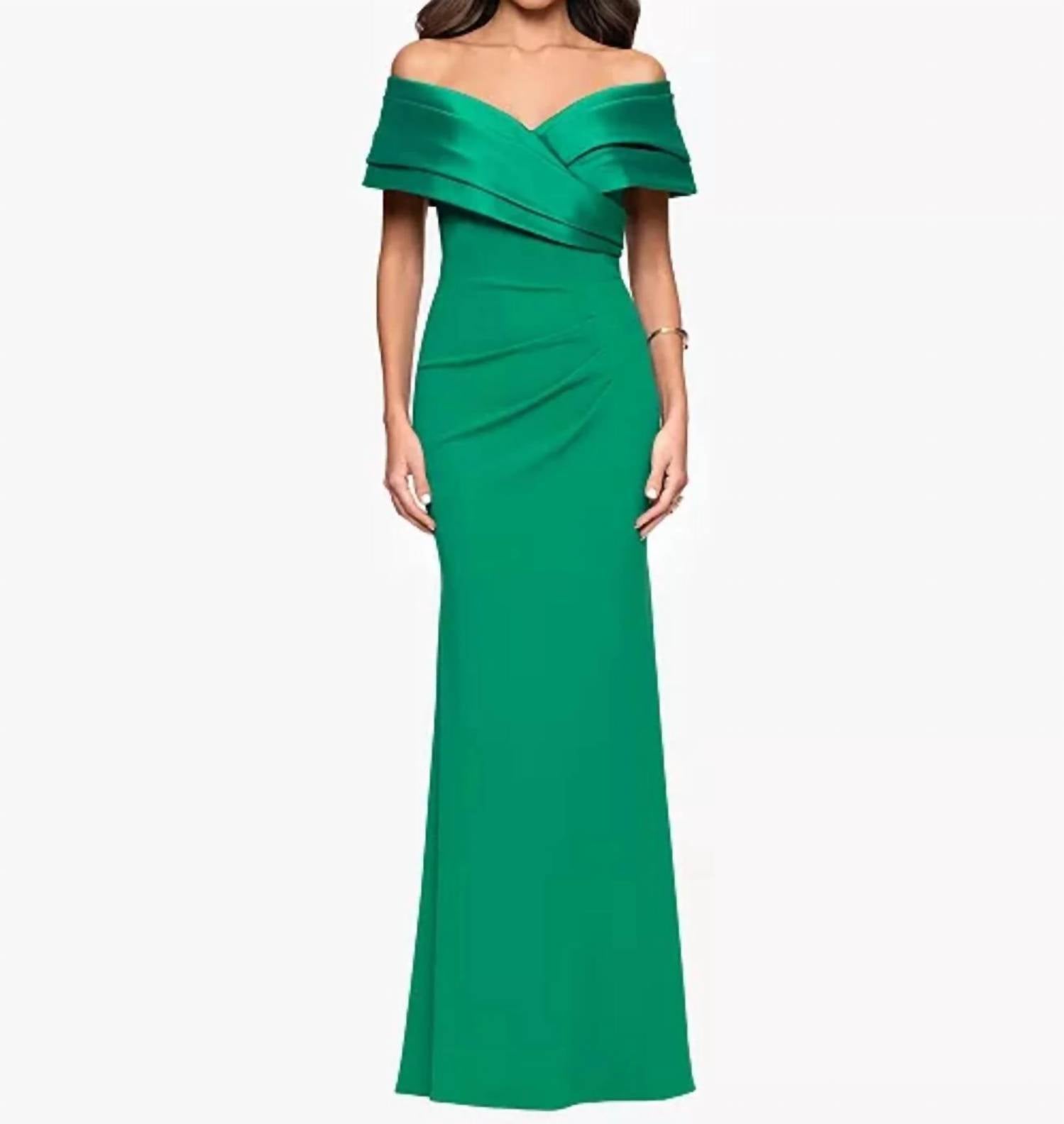 Betsy & Adam - Off The Shoulder Colorblocked Gown
