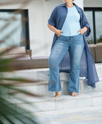 Never Fully Dressed - Denim Flare Scallop Jeans - Plus