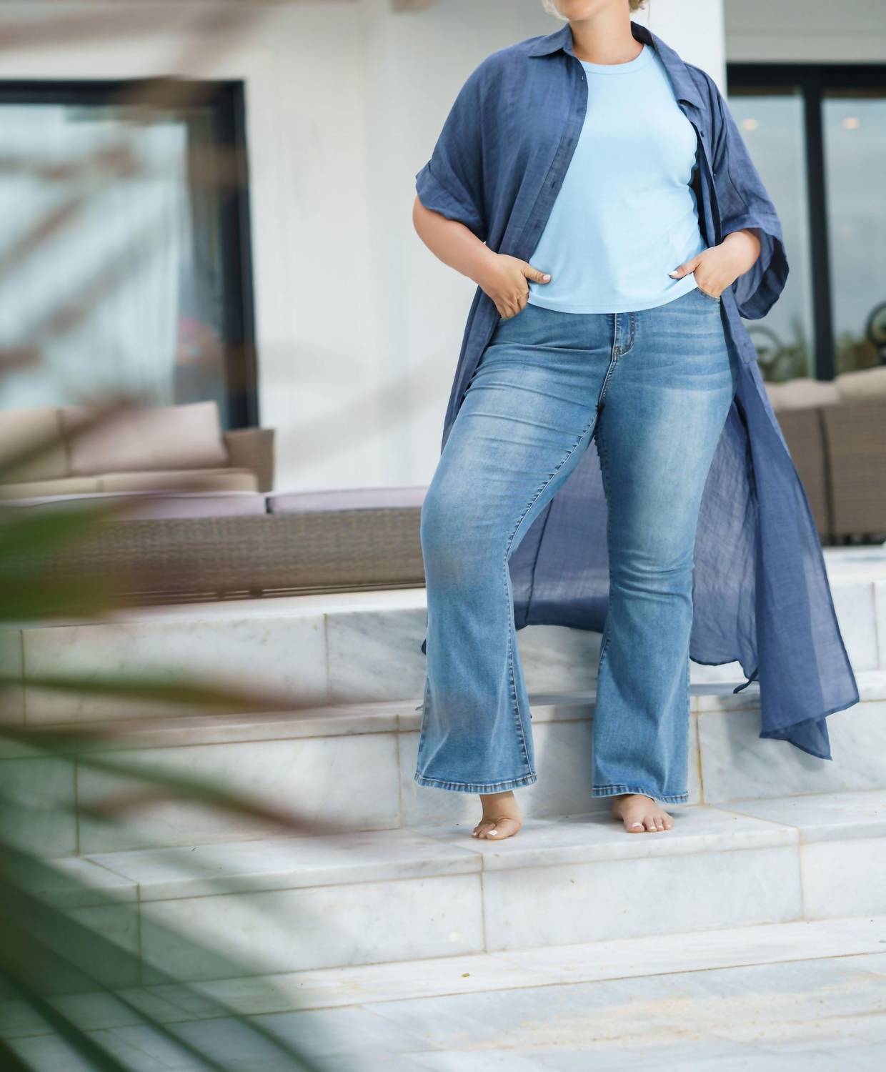 Never Fully Dressed - Denim Flare Scallop Jeans - Plus