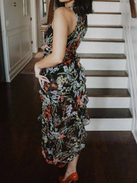 Wow Couture - Floral Tiered Ruffle High-Low Dress