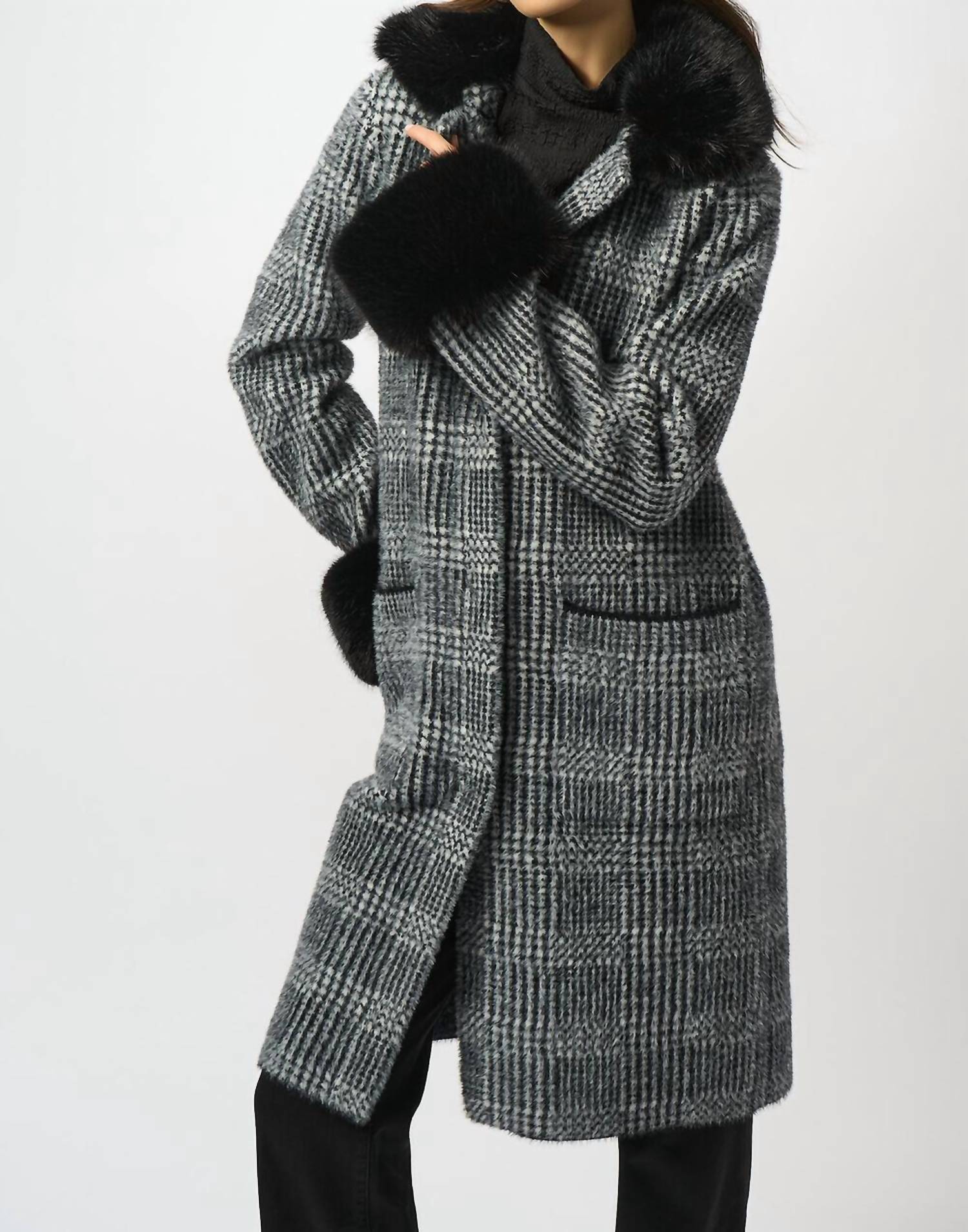 Joseph Ribkoff - Feather Yarn Plaid Jacquard Coat