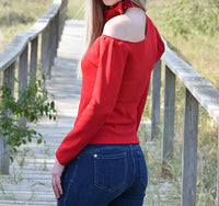 Esley Collection - Charming Cold Shoulder Halter Blouse