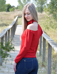 Esley Collection - Charming Cold Shoulder Halter Blouse
