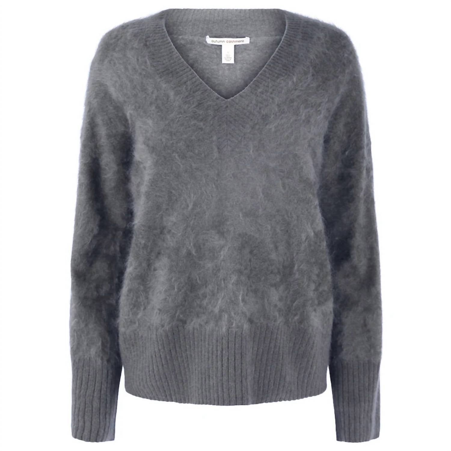 Autumn Cashmere Women's Brushed Boxy V-neck Top in feather - women's sweater
