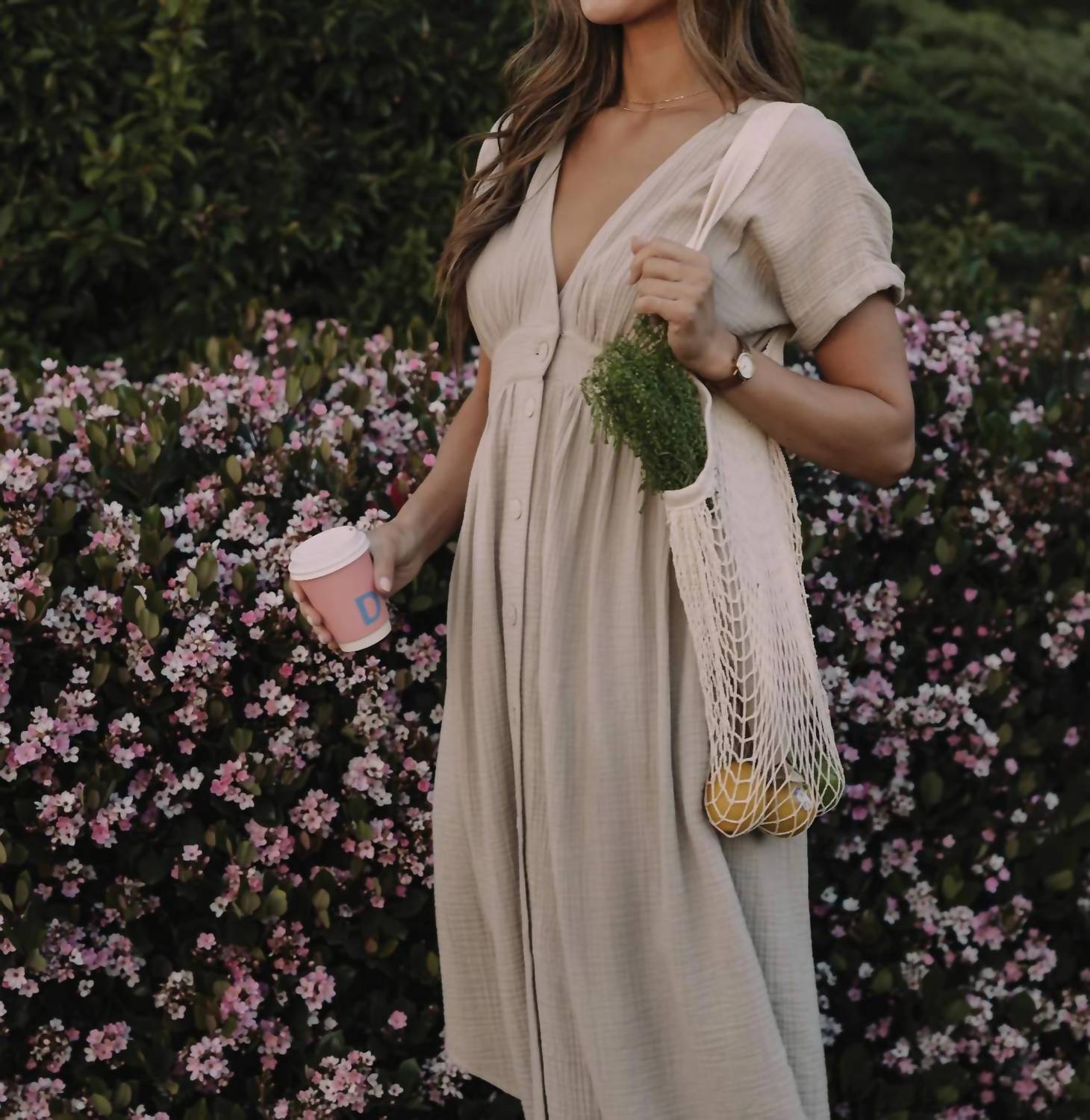 The Normal Brand - Kalo Guaze Deep V Button Midi Dress