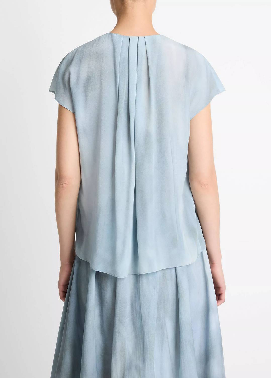 Vince - Washed Ombré Silk Gathered Cap-sleeve Blouse