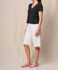 STATESIDE Suipma Slub Short Sleeve V Neck Tee in black - women's t-shirt - detail view