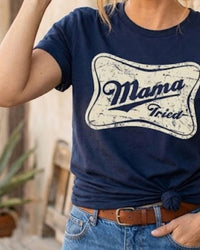 BELLA + CANVAS Mama Tried Tee in navy - women's t-shirt - detail view