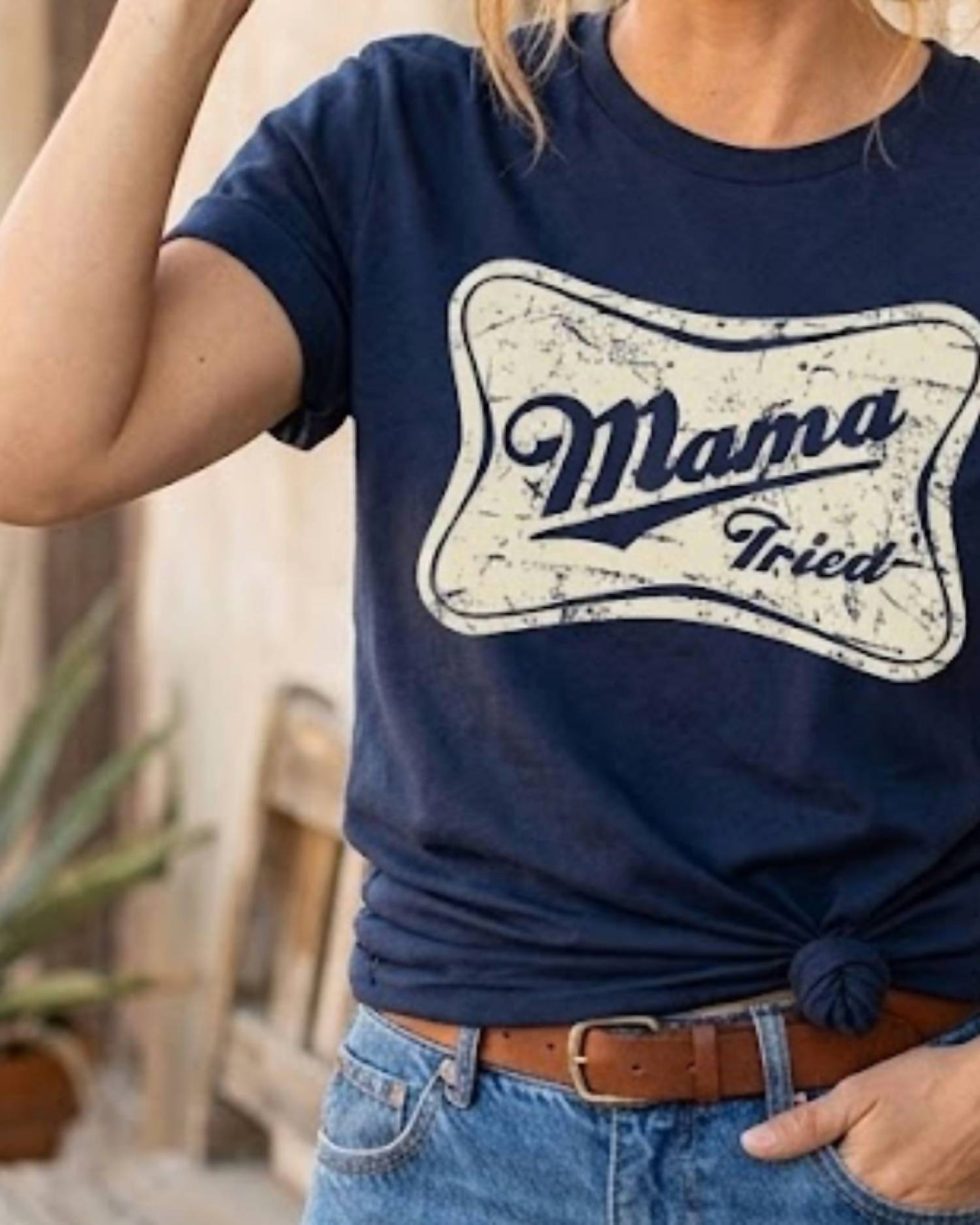 BELLA + CANVAS Mama Tried Tee in navy - women's t-shirt - detail view