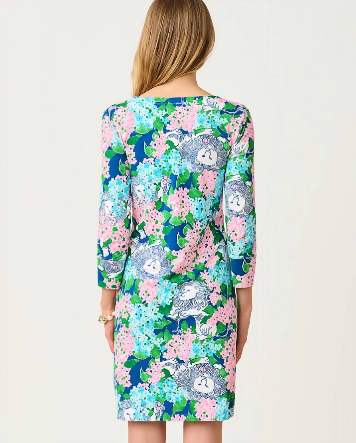 Lilly Pulitzer NADINE UPF 50+ DRESS in starlight navy lydia the lion - women's dress - detail view