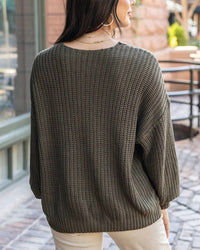 Grace and Lace Boyfriend Slouchy Knit Sweater in olive - women's sweater - alternate view
