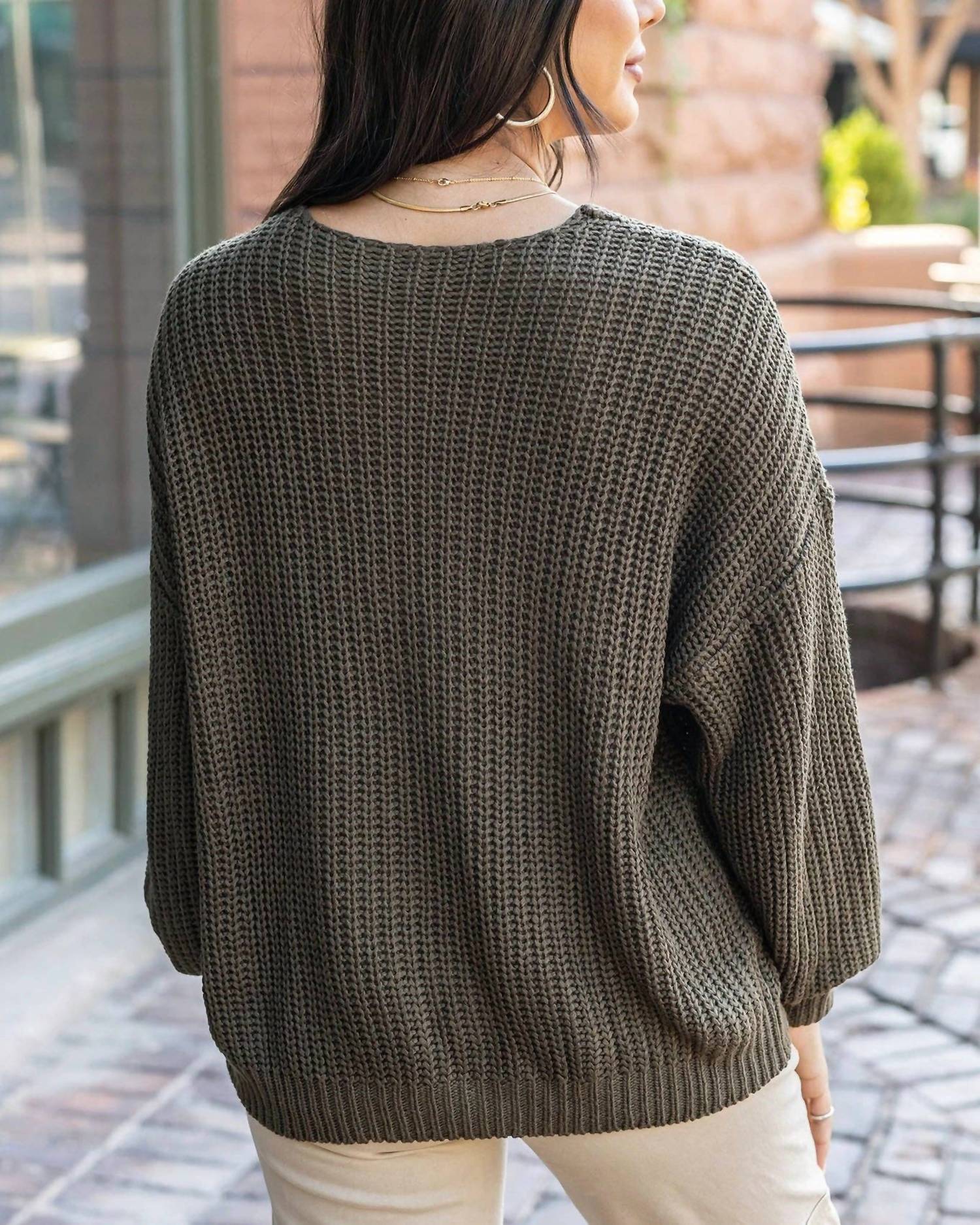 Grace and Lace Boyfriend Slouchy Knit Sweater in olive - women's sweater - alternate view