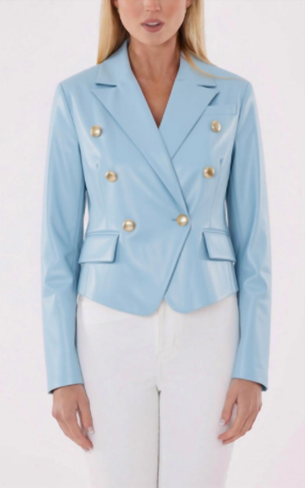 Dolce Cabo - Cropped Faux Leather Double Breasted Blazer