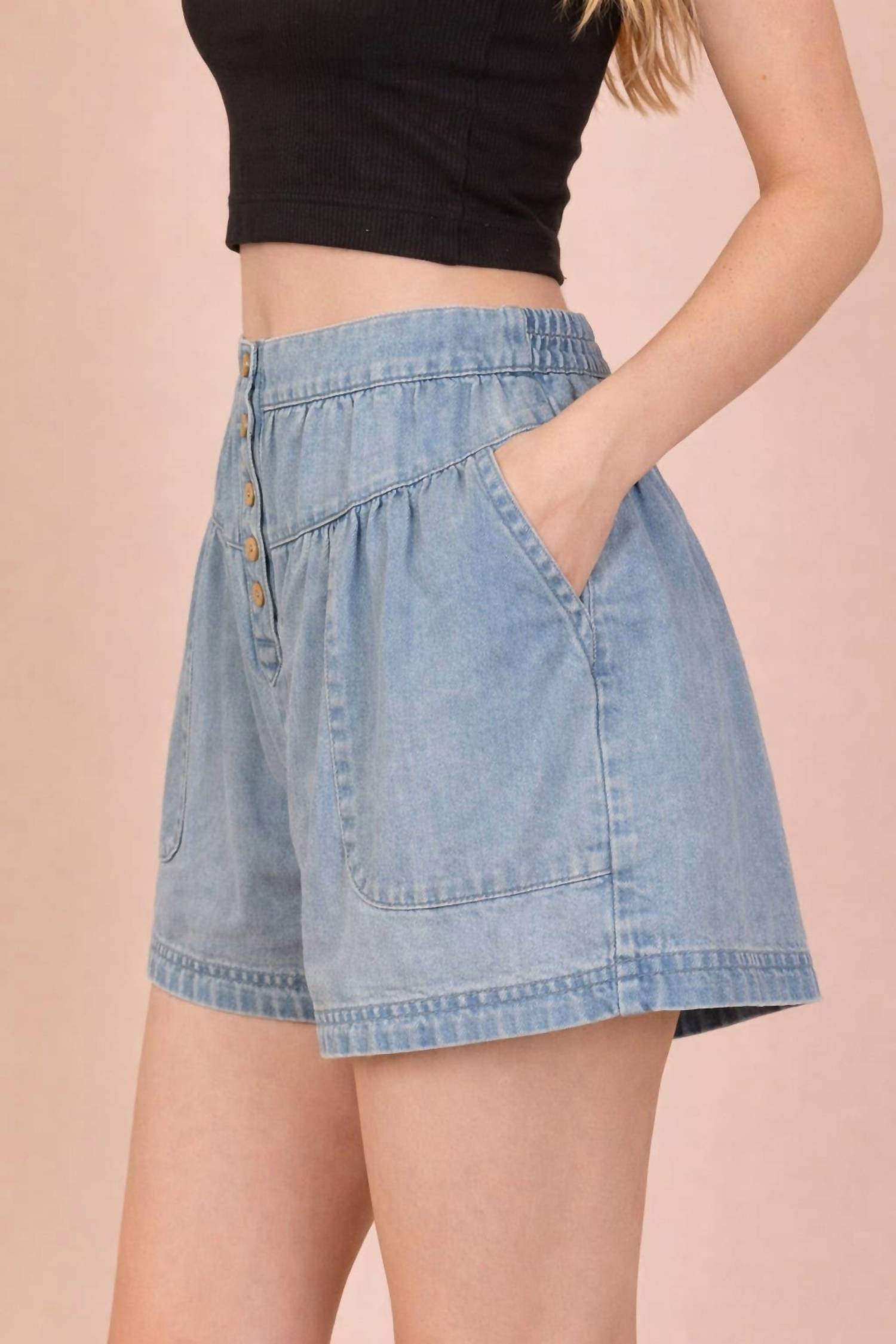 Very J - Chambray Button Down Shorts