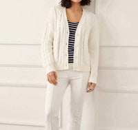 Karen Kane Cable Knit Cardigan Sweater in cream - women's cardigan - view 4
