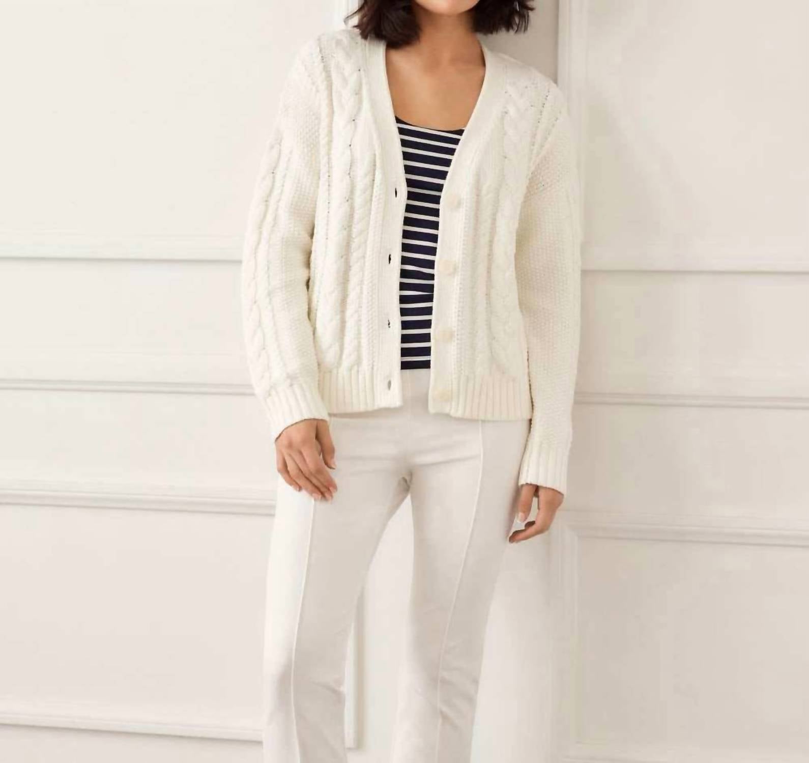 Karen Kane Cable Knit Cardigan Sweater in cream - women's cardigan - view 4
