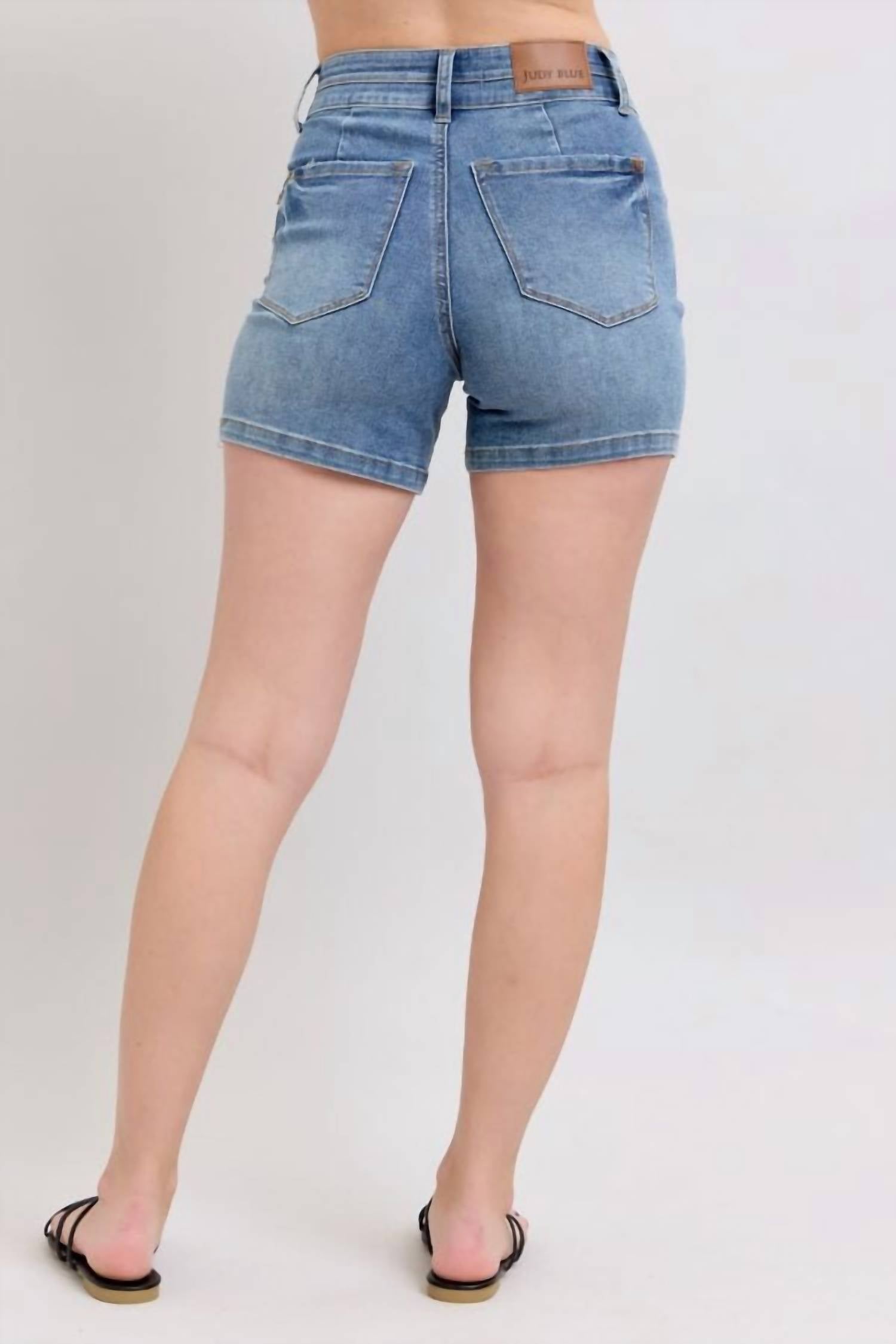 Judy Blue Tummy Control Double Waistband Shorts in cool denim - women's shorts - alternate view