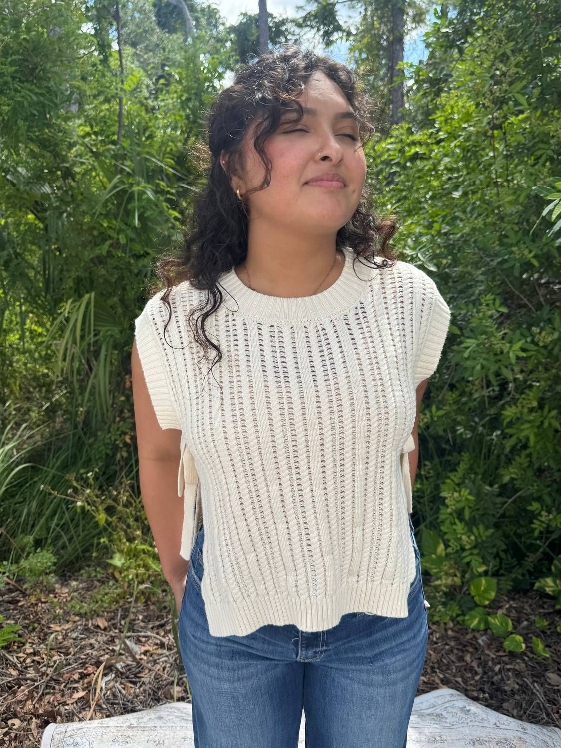 Heyson - Cable Knit Sweater Top With Side Ties