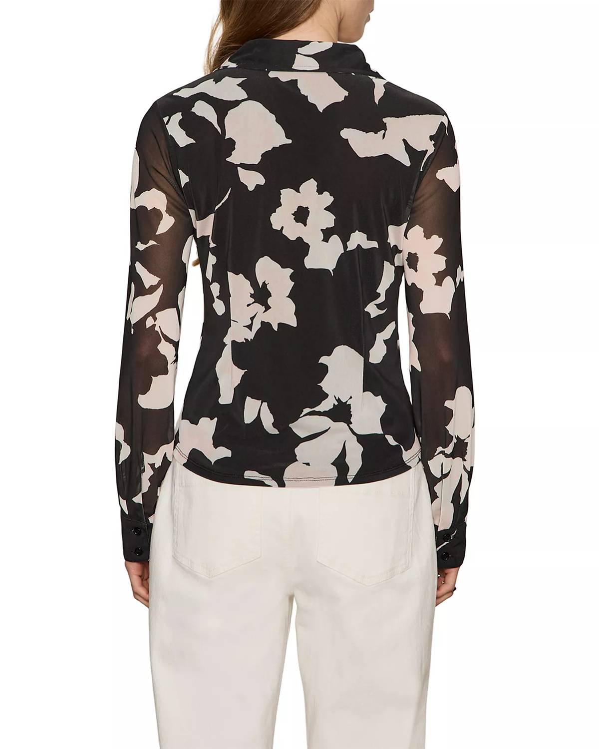 Sanctuary Fitted Mesh Button Down in petal whisper - women's long sleeve top - alternate view