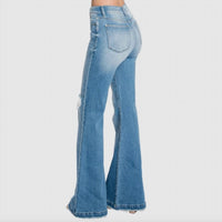 Petra153 - Distressed Super High Rise Flare Jeans - Petite