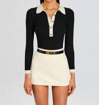 RETROFETE Agata Knit Top in metallic black optic white - women's long sleeve top