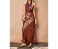 DRESS FORUM Marcelline Satin Maxi Dress in sunset gold - women's dress - view 4