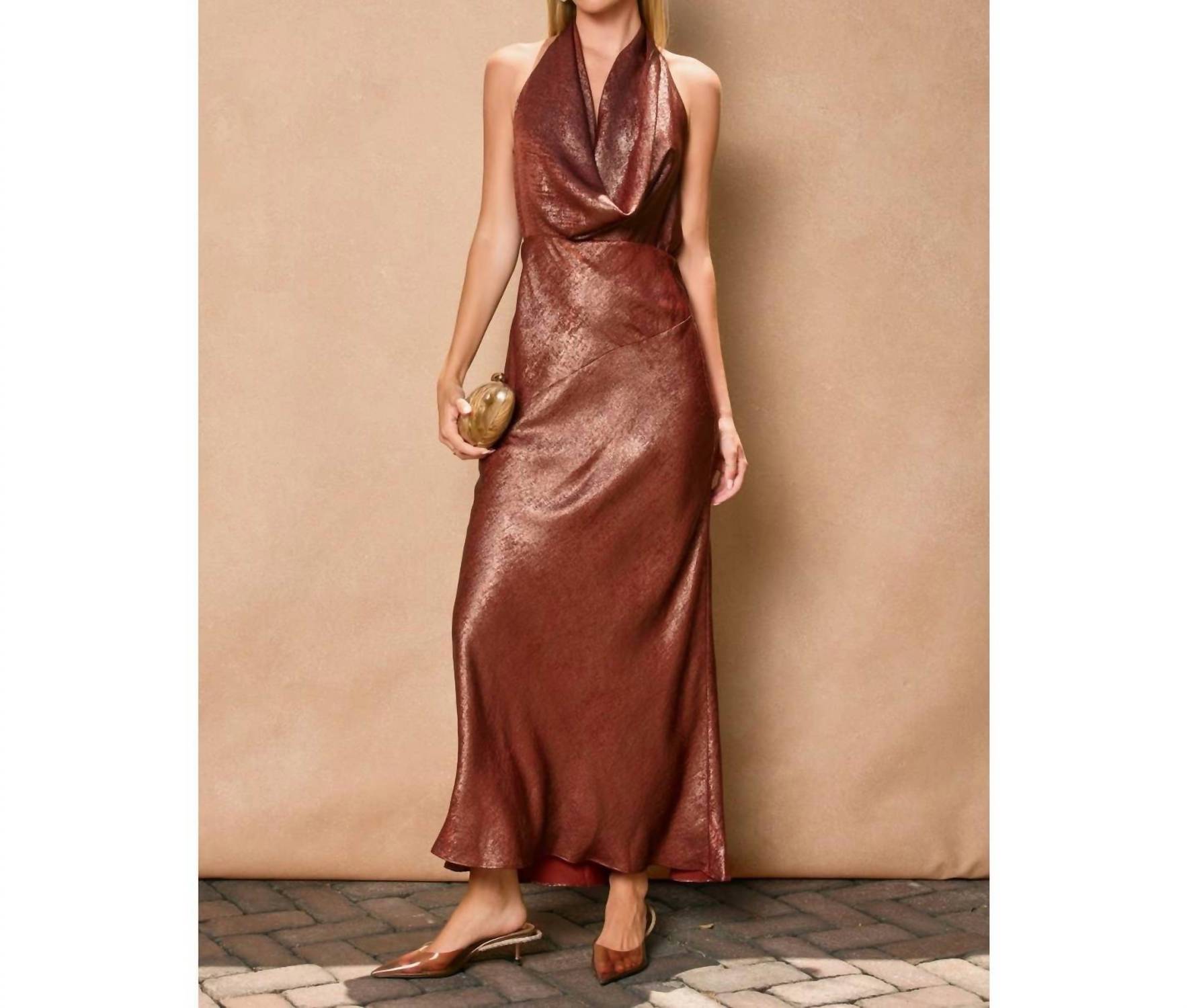 DRESS FORUM Marcelline Satin Maxi Dress in sunset gold - women's dress - view 4