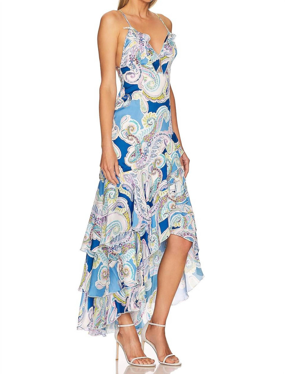 MILLY Edra Summer Paisley Dress in blue multi - women's dress - detail view