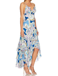MILLY Edra Summer Paisley Dress in blue multi - women's dress - detail view