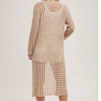 Bluivy - Open Knit Long Line Duster Cardigan