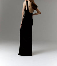 Rasario - Satin Maxi Dress With Bows And Cutouts