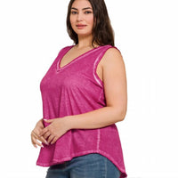 Zenana - Burnout V-neck Tank Top - Plus