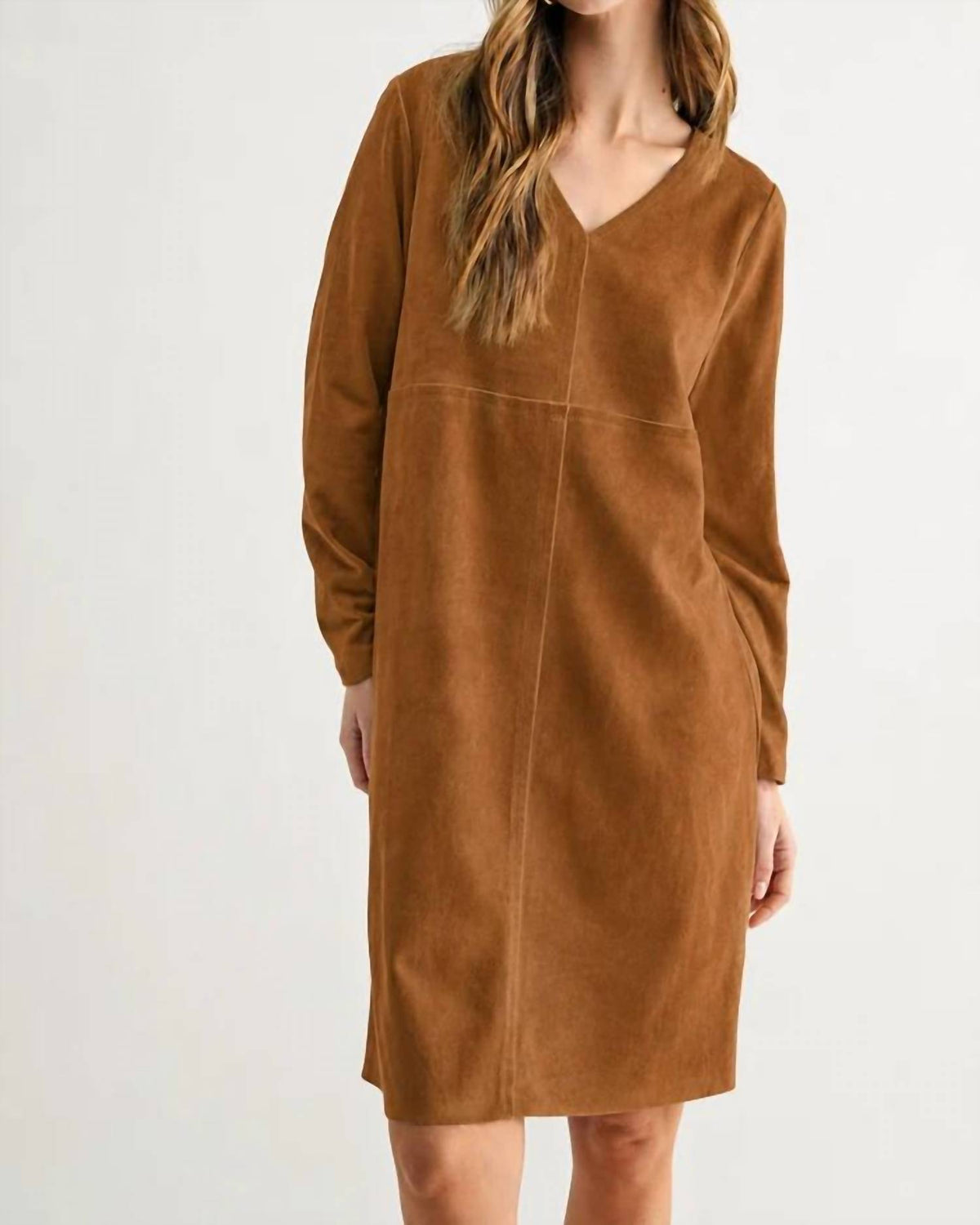 Joh - Aurora Suede Long Sleeve V Neck Dress
