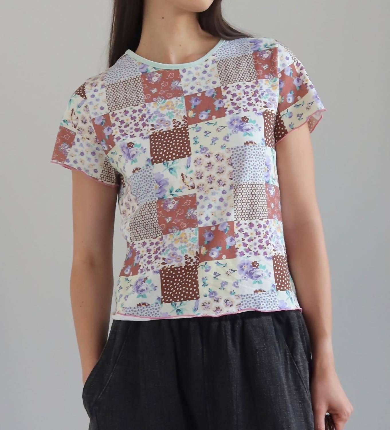 Collective - Quilted Pattern Floral Tee Shirt
