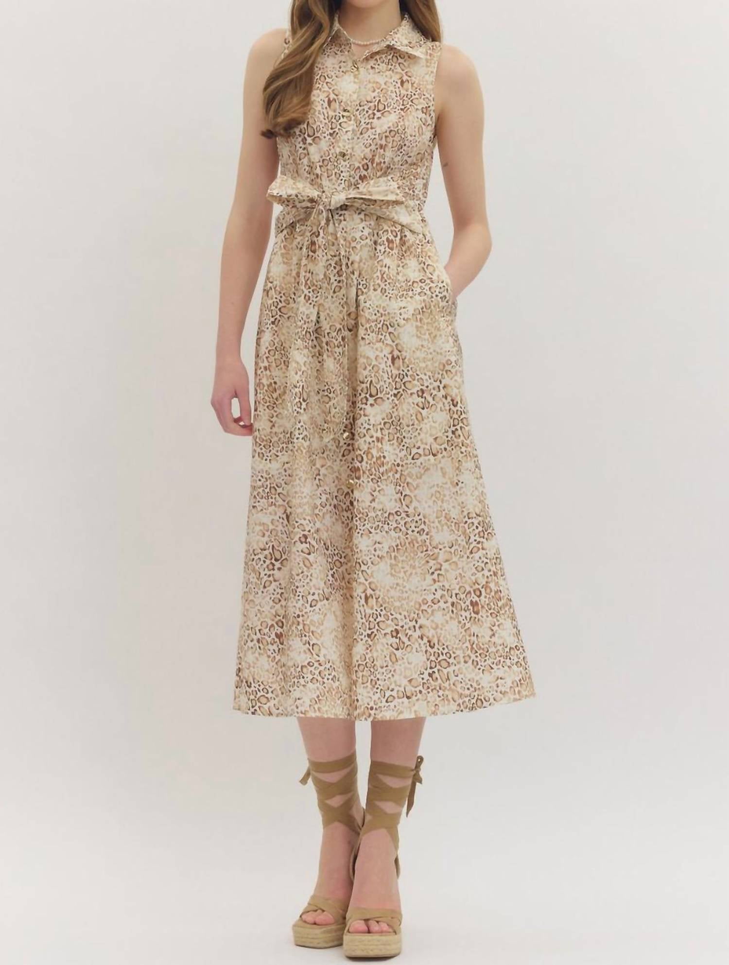 entro Animal Print Button Up Maxi Dress in brown - women's dress