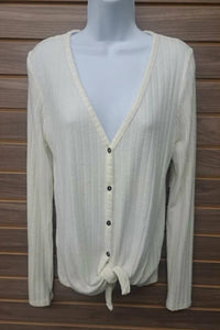 B Flawless - Women's Ribbed Button Down V Neck Tie Front Top
