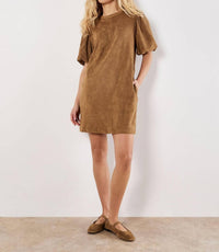 Apricot - Suede Mini Puff Sleeve Dress