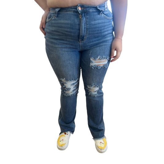 Judy Blue - Plus Size High Waist Distressed Fray Hem Bootcut