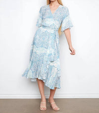 Charlie B - Printed Flutter Sleeve Faux Wrap Dress
