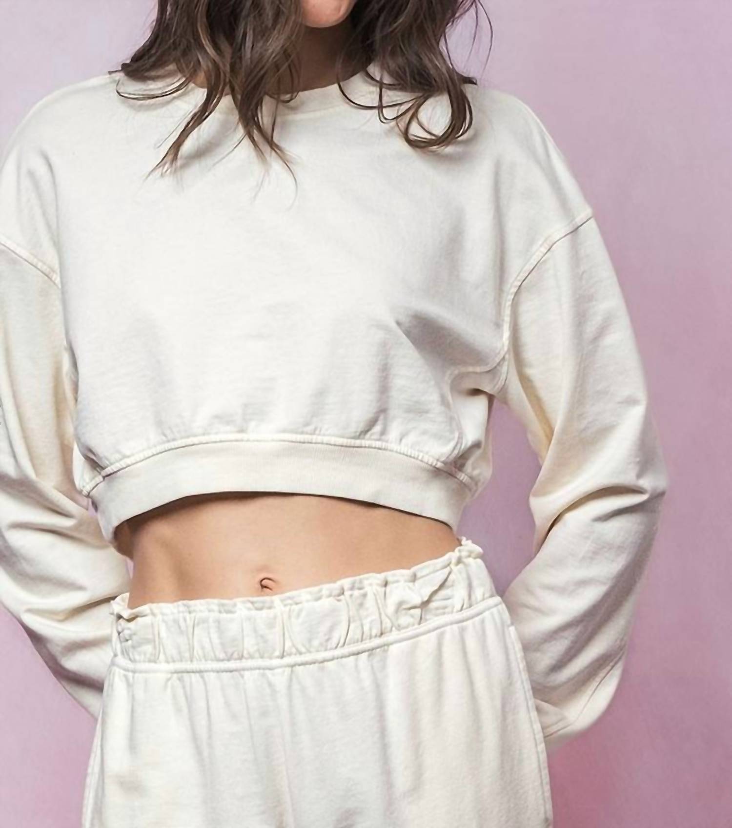 Urban Daizy - Mineral Wash Mock Neck Crop Sweatshirt