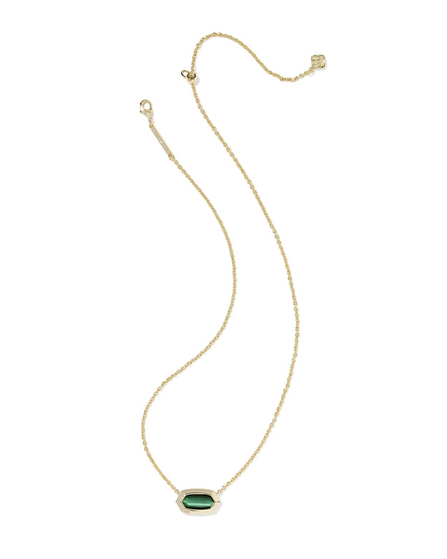 Kendra Scott Women's Elisa Bezel Short Pendant Necklace in gold green tigers eye - women's jewelry - detail view