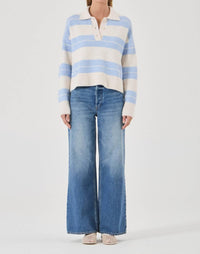ROLLA'S Sofia Stripe Polo Sweater in soft blue ivory - women's sweater - alternate view