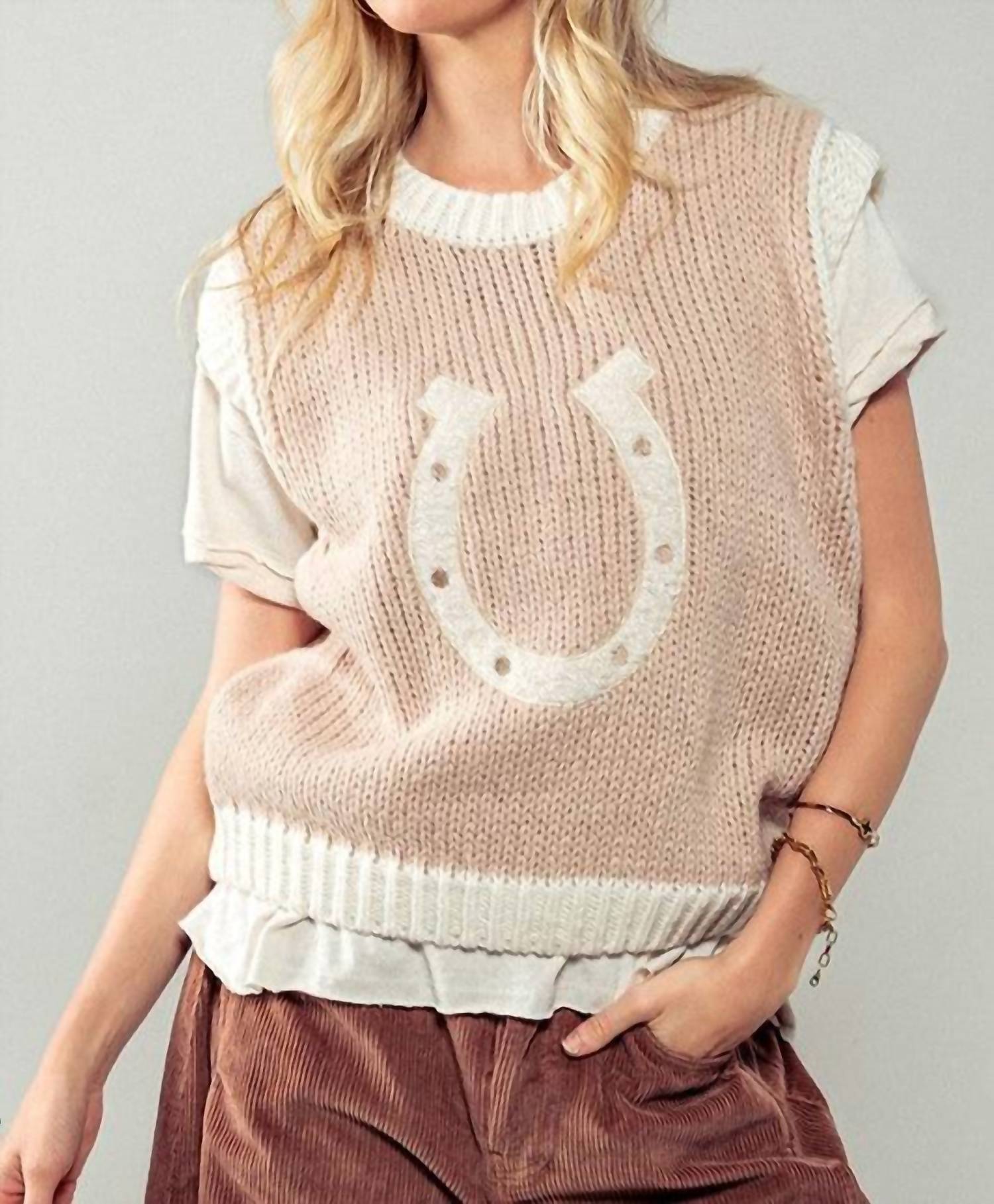 Urban Daizy Wild West Horseshoe Sweater Vest in mocha - women's sweater